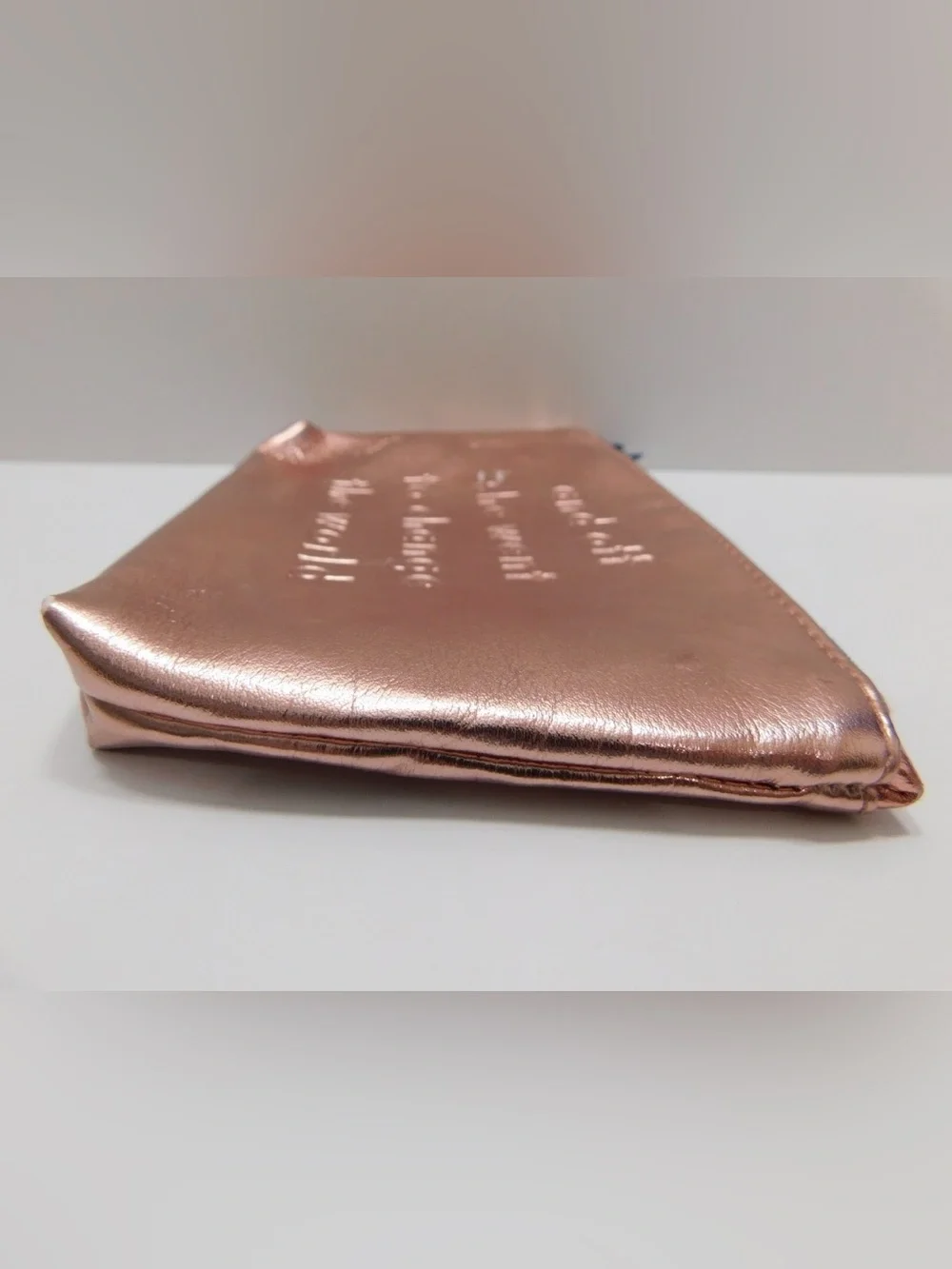 IPSY Rose Gold Metallic Makeup Bag Cosmetic Pouch Quote Travel Case